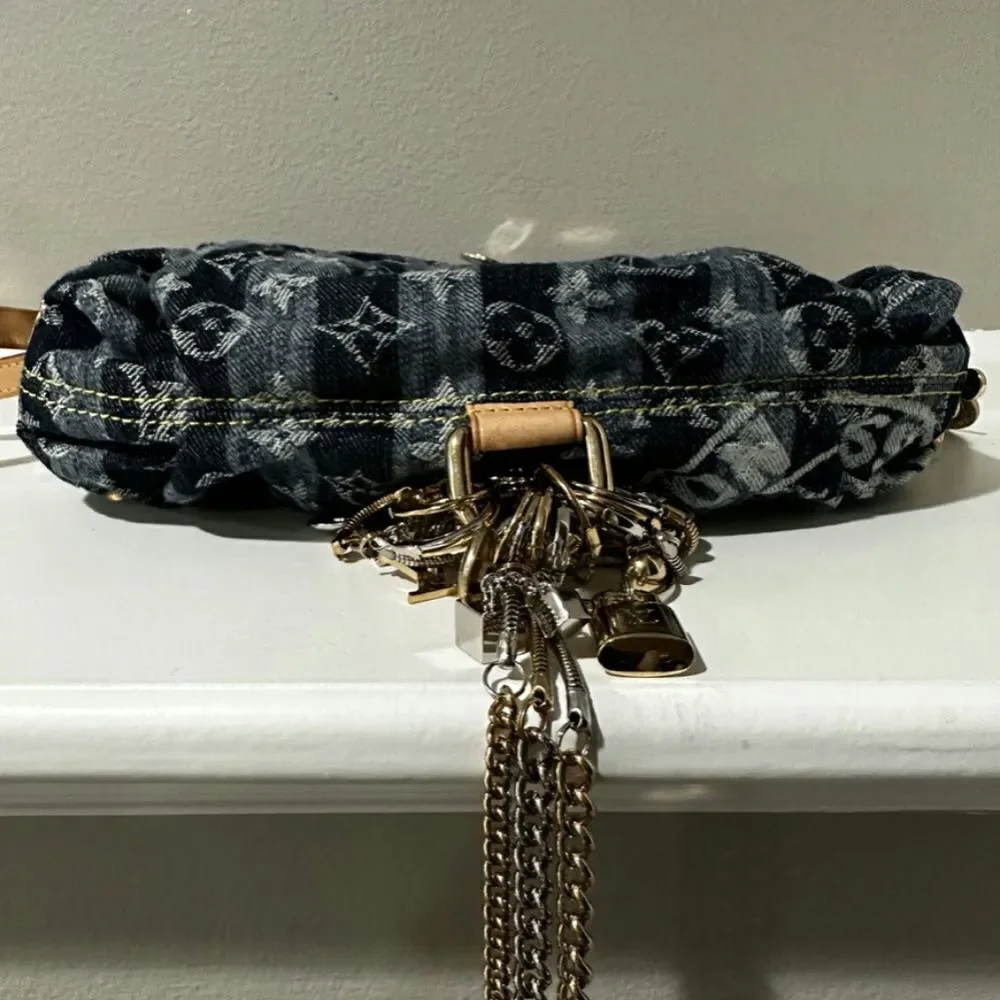 Louis Vuitton Limited Edition Blue Denim Monogram Denim Mini Pleaty Raye Customi